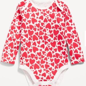 Red and White Heart Long Sleeve Print Bodysuit